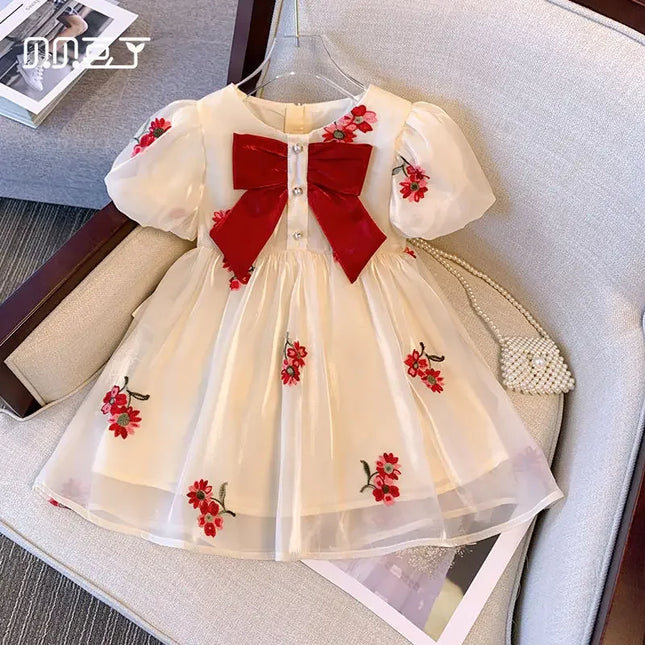 Vestido infantil princesa de verão, Brocado novo bordado de Muyun, Vestido de aniversário para meninas, bebê, verão