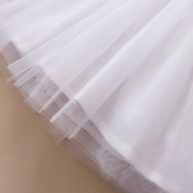 Vestido de princesa para meninas recém-nascidas de 1 a 3 anos, flores bordadas, manga curta, saia de tule, vestido de verão para crianças pequenas