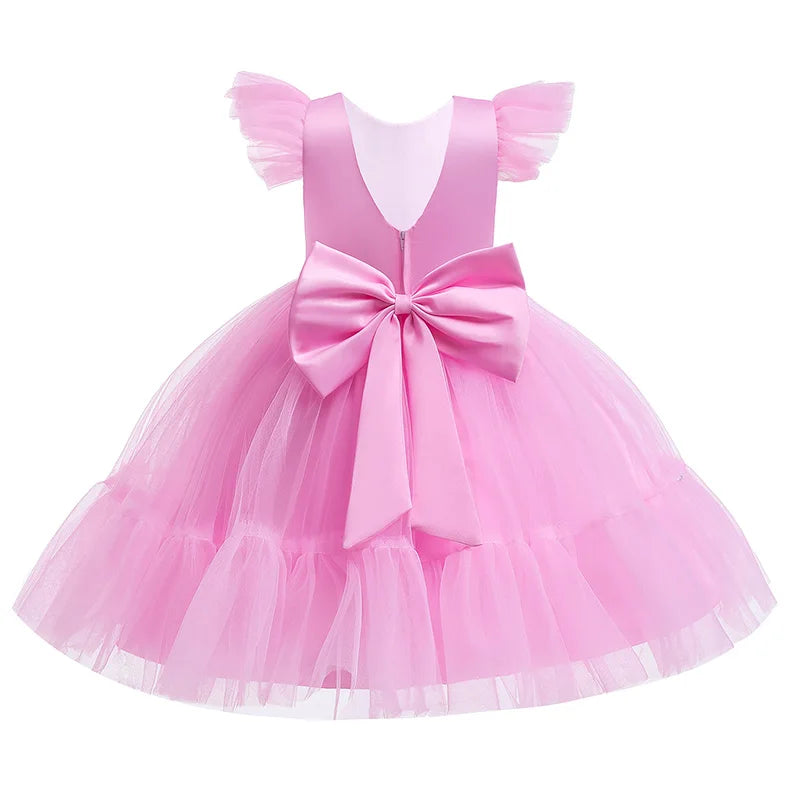 Vestido de princesa menina com vestido de renda, vestido de bebê, roupa elegante infantil, festa de aniversário, rosa, vestido de casamento infantil