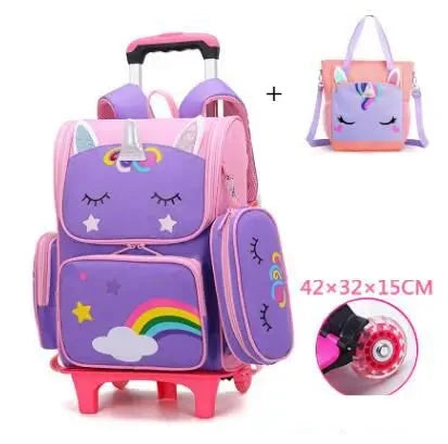 Saco do trole da escola para meninas saco do trole da escola para crianças com saco de almoço mochila de rolamento sacos de escola