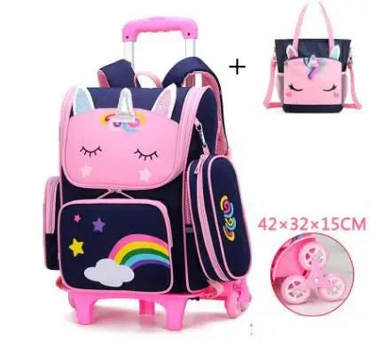 Saco do trole da escola para meninas saco do trole da escola para crianças com saco de almoço mochila de rolamento sacos de escola