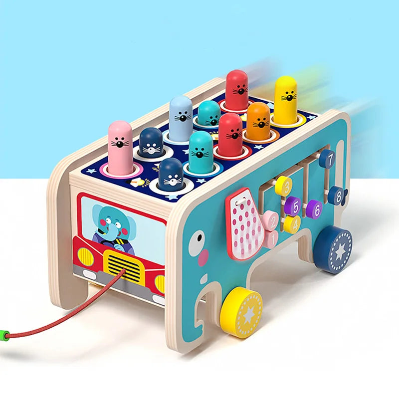 BabyToys bebê Criança Crianças De Madeira Divertido Jogo Montessori Atividade Brinquedos Para Crianças Elefante Batendo Whack-A-Mole Martelo Batendo