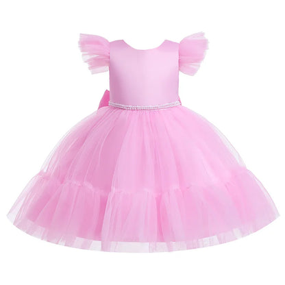 Vestido de princesa menina com vestido de renda, vestido de bebê, roupa elegante infantil, festa de aniversário, rosa, vestido de casamento infantil