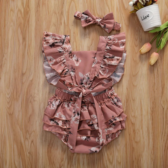 Macacão Bebê Floral com Faixa de Cabelo – Verão