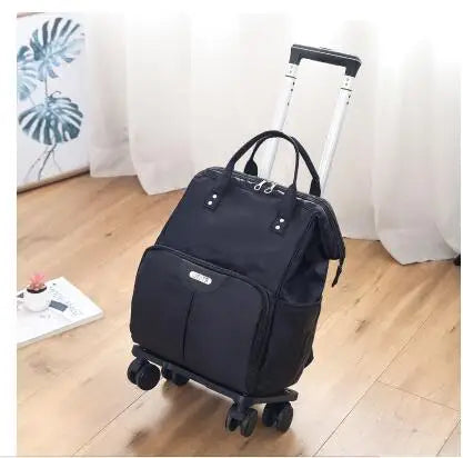 Mala de Viagem de Rodas para Mulheres, Sacos Trolley, Mochila de Viagem com Rodas, Oxford, Grande Capacidade