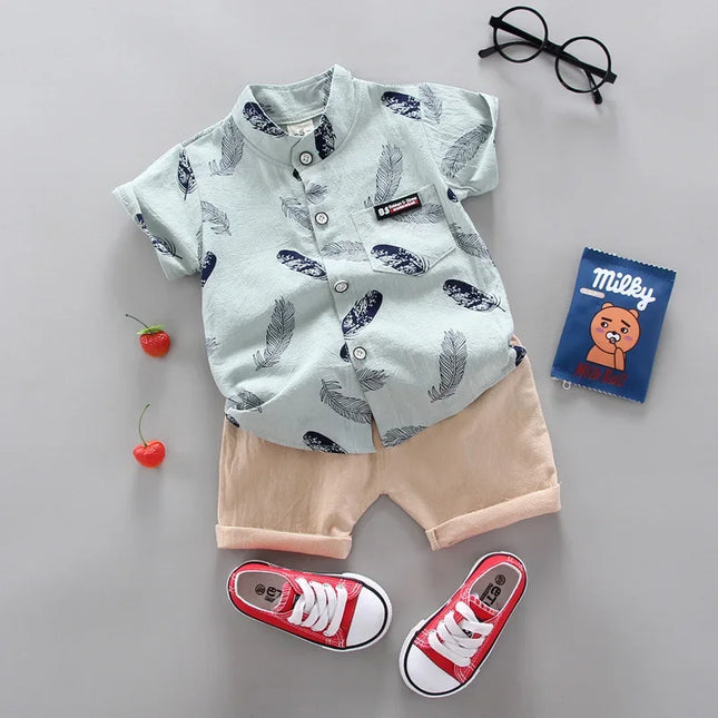 Fatos de treino de algodão infantis, camisa e shorts estampados, roupas de bebê, roupas infantis, moda verão, novo conjunto de 2 peças