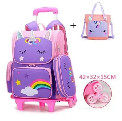 Saco do trole da escola para meninas saco do trole da escola para crianças com saco de almoço mochila de rolamento sacos de escola