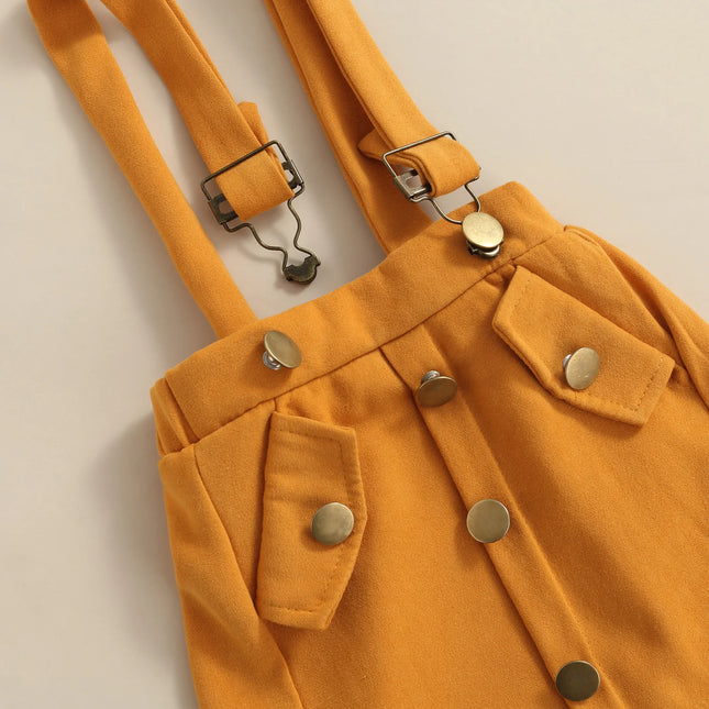 Conjunto Bebê Menina 3 Peças – Body com Babado, Saia com Alças e Faixa de Cabelo 🎀