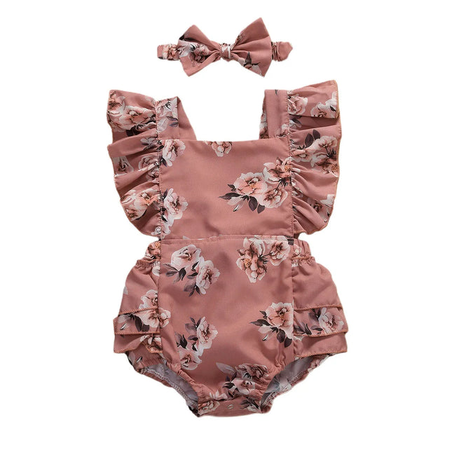 Macacão Bebê Floral com Faixa de Cabelo – Verão