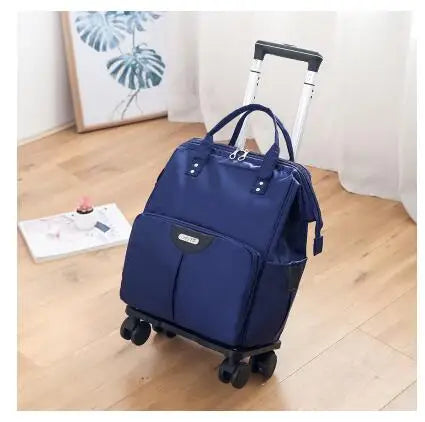 Mala de Viagem de Rodas para Mulheres, Sacos Trolley, Mochila de Viagem com Rodas, Oxford, Grande Capacidade