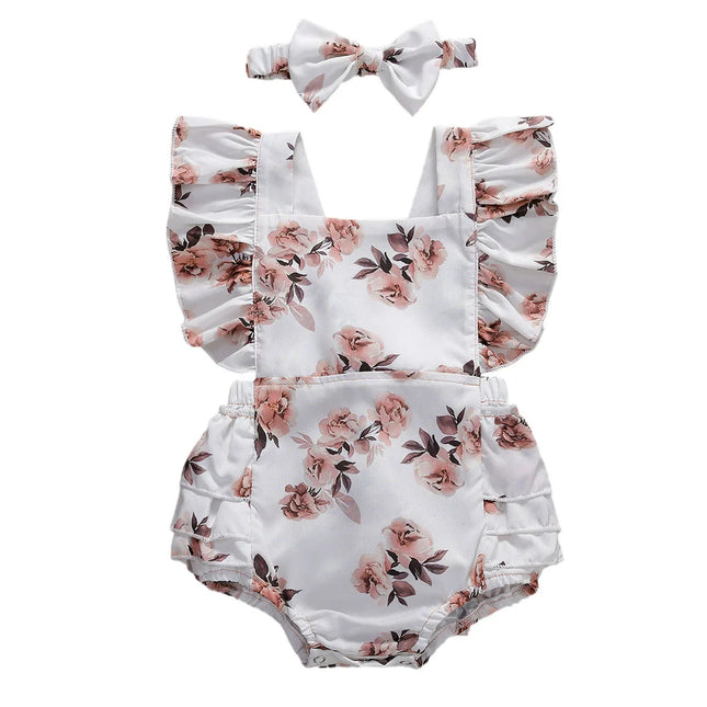 Macacão Bebê Floral com Faixa de Cabelo – Verão