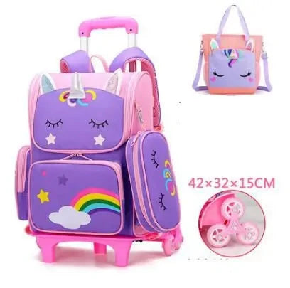 Saco do trole da escola para meninas saco do trole da escola para crianças com saco de almoço mochila de rolamento sacos de escola