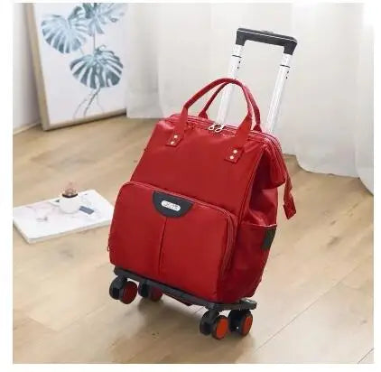 Mala de Viagem de Rodas para Mulheres, Sacos Trolley, Mochila de Viagem com Rodas, Oxford, Grande Capacidade