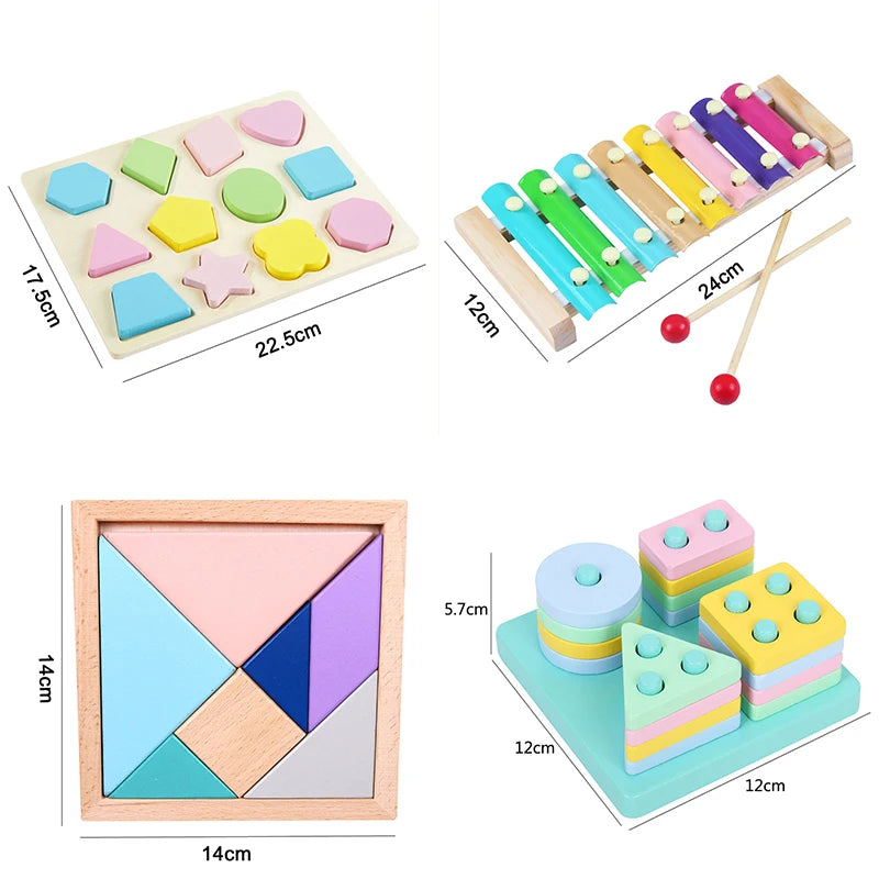 Montessori brinquedos de madeira para crianças, blocos coloridos Macaron, aprendendo brinquedo, música do bebê chocalhos, gráfico, quente