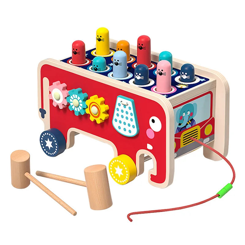 BabyToys bebê Criança Crianças De Madeira Divertido Jogo Montessori Atividade Brinquedos Para Crianças Elefante Batendo Whack-A-Mole Martelo Batendo