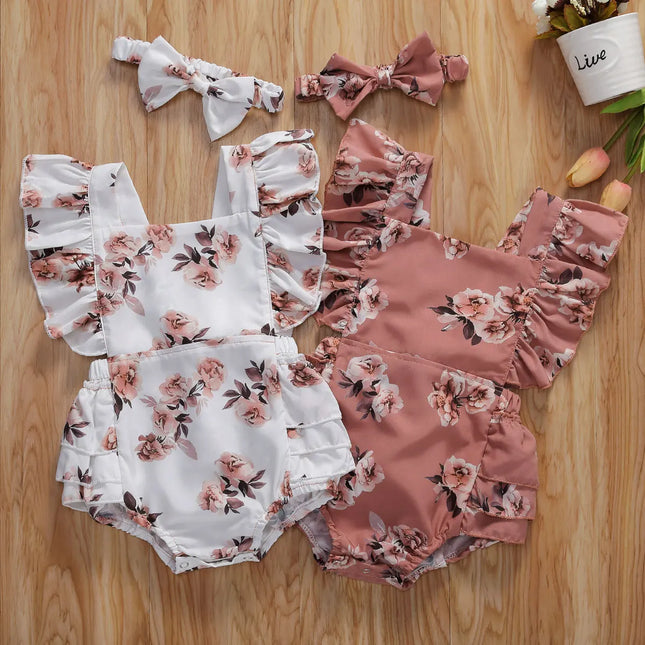 Macacão Bebê Floral com Faixa de Cabelo – Verão