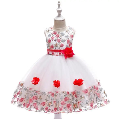 Verão Kids Girl Dress Bordado Flower Girls Birthday Party Dresses Crianças Princess Prom Costums Roupas formais 3 8 Anos