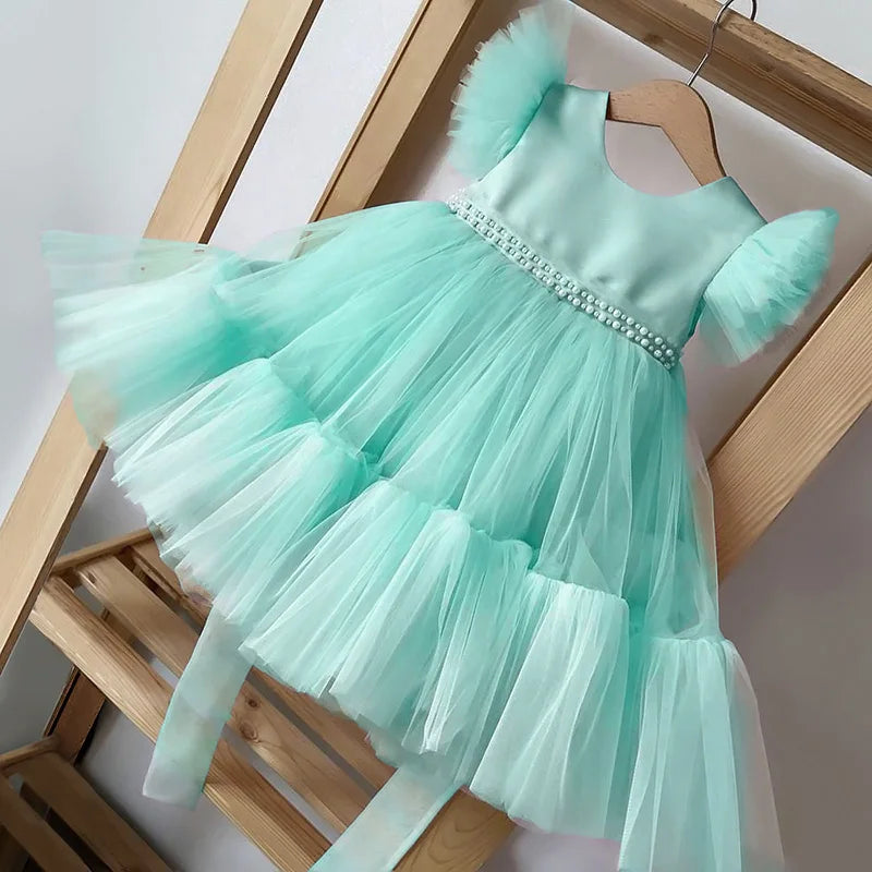 Vestido de princesa menina com vestido de renda, vestido de bebê, roupa elegante infantil, festa de aniversário, rosa, vestido de casamento infantil