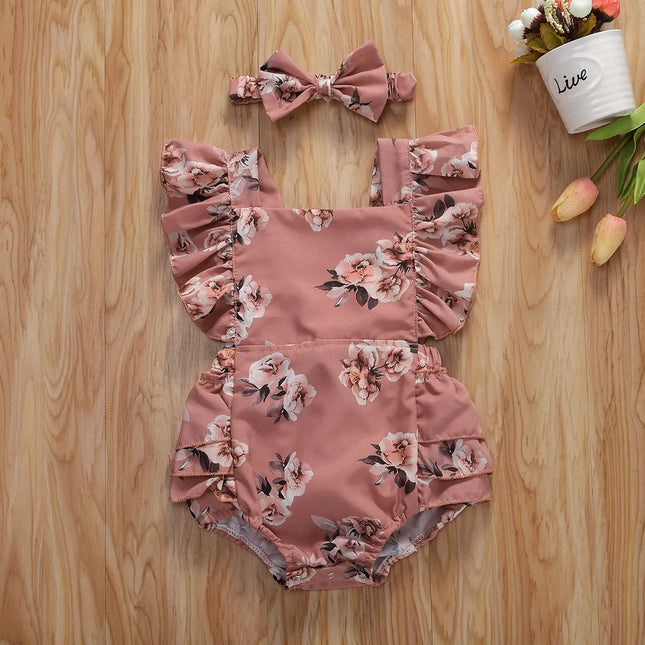 Macacão Bebê Floral com Faixa de Cabelo – Verão