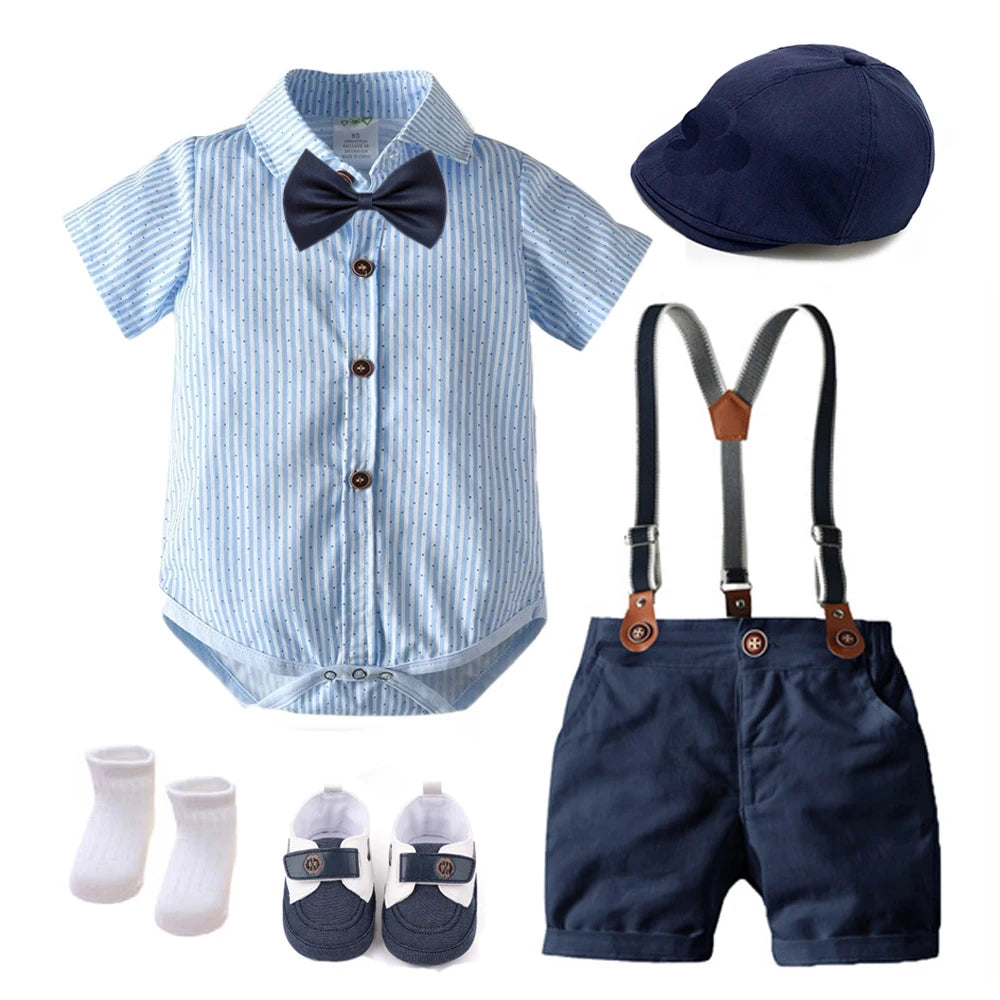 Roupas formais infantis, Baby Gentleman Boutique Gift Set, Terno infantil, Vestidos de festa de primeiro aniversário de verão para menino 3 a 18M, 7 peças