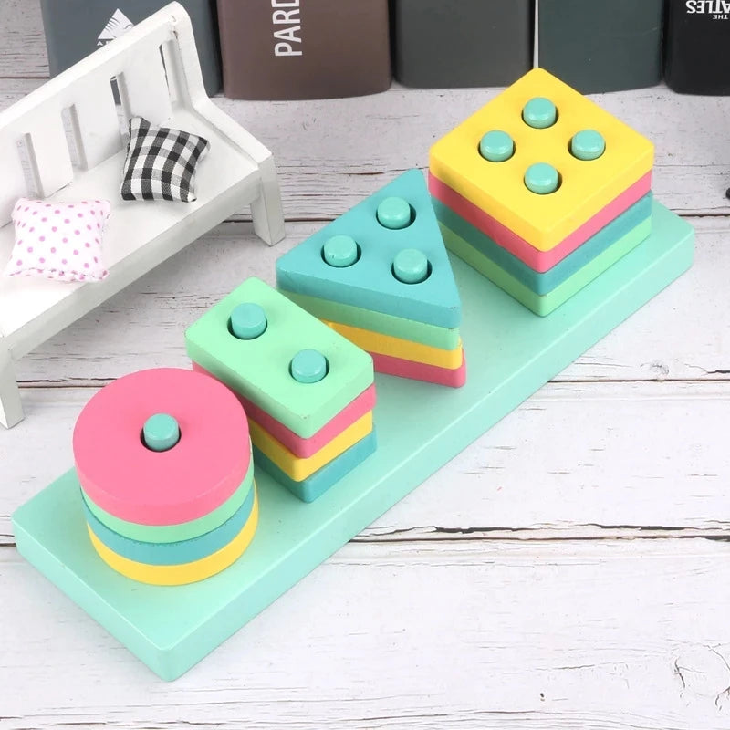 Montessori brinquedos de madeira para crianças, blocos coloridos Macaron, aprendendo brinquedo, música do bebê chocalhos, gráfico, quente