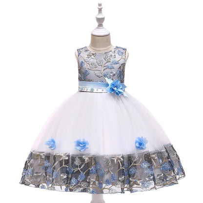 Verão Kids Girl Dress Bordado Flower Girls Birthday Party Dresses Crianças Princess Prom Costums Roupas formais 3 8 Anos