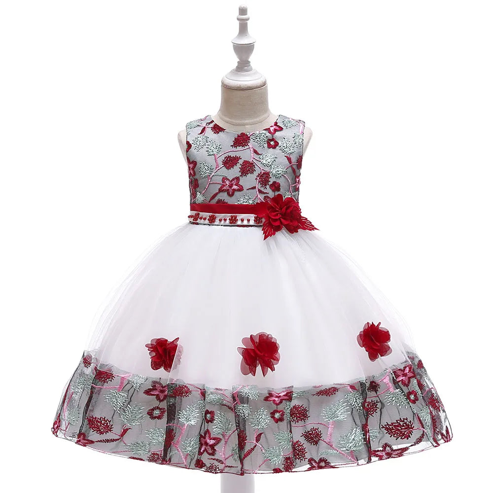 Verão Kids Girl Dress Bordado Flower Girls Birthday Party Dresses Crianças Princess Prom Costums Roupas formais 3 8 Anos