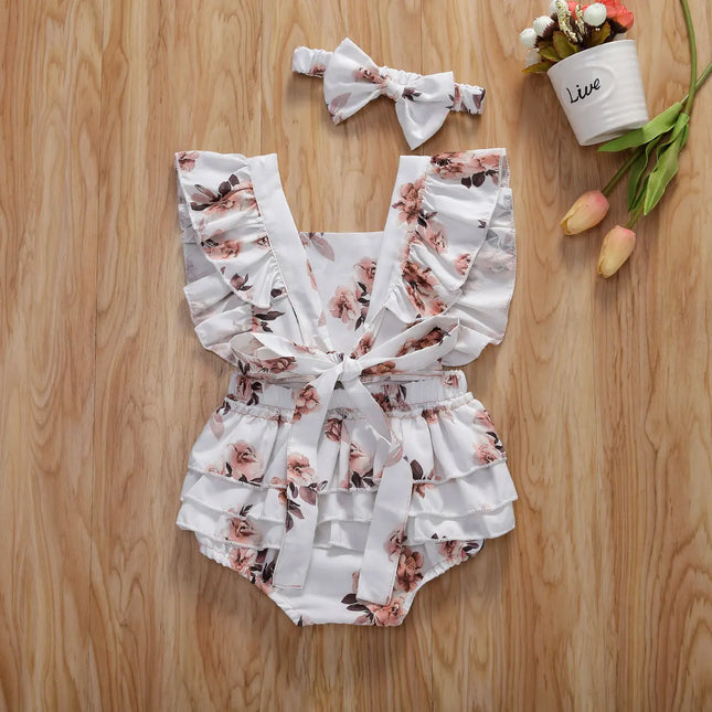Macacão Bebê Floral com Faixa de Cabelo – Verão