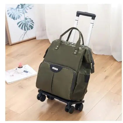 Mala de Viagem de Rodas para Mulheres, Sacos Trolley, Mochila de Viagem com Rodas, Oxford, Grande Capacidade