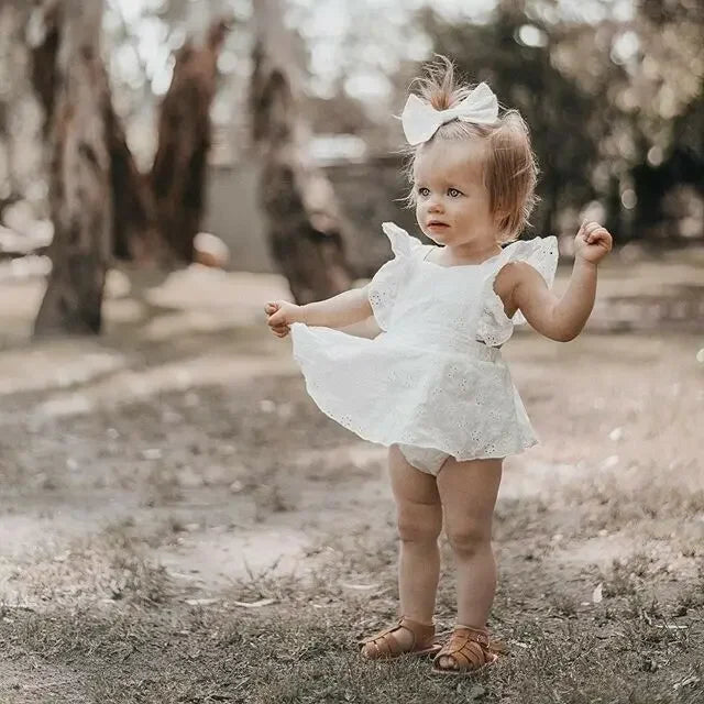 Mini vestido de princesa para meninas, roupas de bebês recém-nascidos brancas de verão 2019