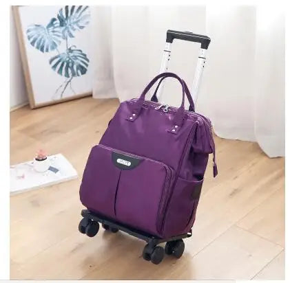 Mala de Viagem de Rodas para Mulheres, Sacos Trolley, Mochila de Viagem com Rodas, Oxford, Grande Capacidade