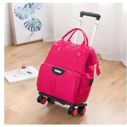 Mala de Viagem de Rodas para Mulheres, Sacos Trolley, Mochila de Viagem com Rodas, Oxford, Grande Capacidade