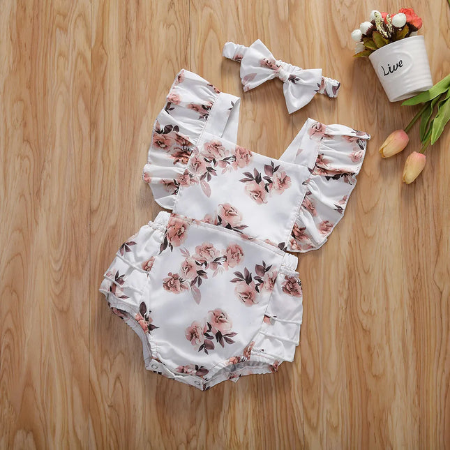 Macacão Bebê Floral com Faixa de Cabelo – Verão