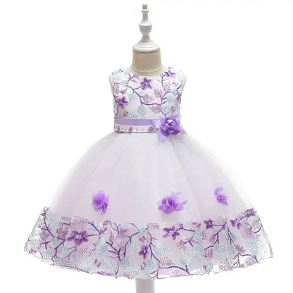 Verão Kids Girl Dress Bordado Flower Girls Birthday Party Dresses Crianças Princess Prom Costums Roupas formais 3 8 Anos