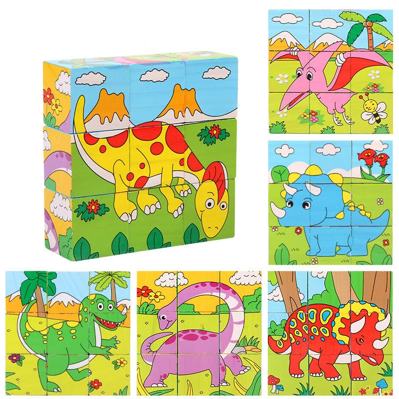 Blocos de madeira brinquedos para bebês e crianças, Cubo de seis lados, Jogo de quebra-cabeças, Animal, Fruta, Tráfego, Cognize, Aprendizagem precoce, Brinquedos Educativos