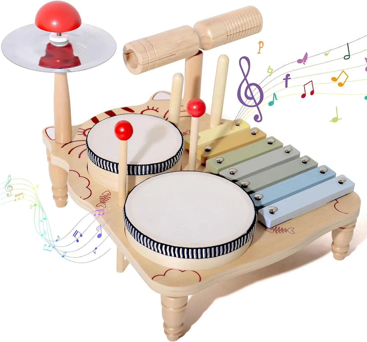 Xilofone de madeira Drum Set para crianças, Montessori Baby Instrumentos Musicais, Bateria, Instrumentos de Percussão, Brinquedos