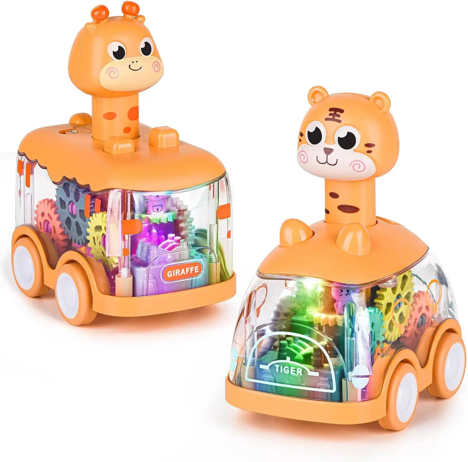 Bebê Animal Press e Go Car Toy, Pull Back Car, Light Up Wind-up Brinquedos, Presentes de aniversário para crianças de 1,2 anos