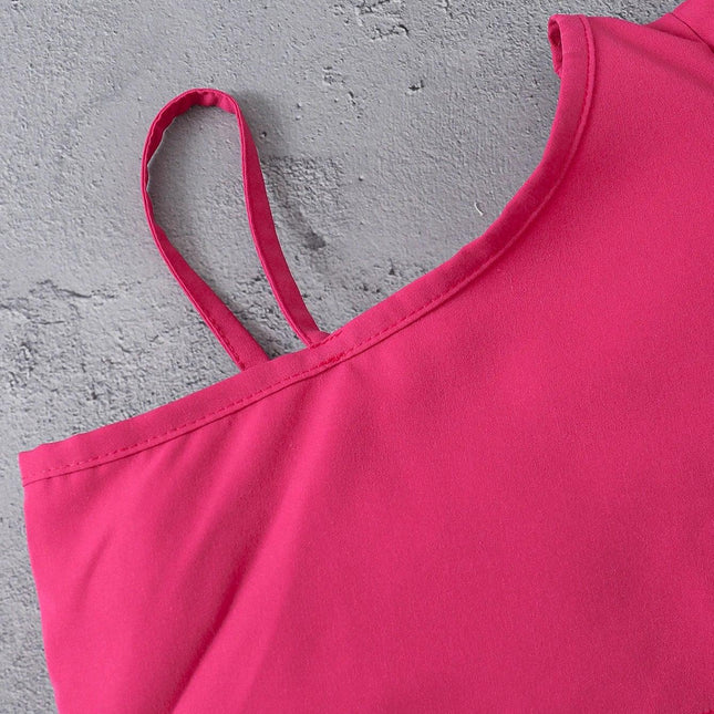 Top e shorts de manga comprida de ombro único, conjunto casual de 2 peças, shorts plissados, verão