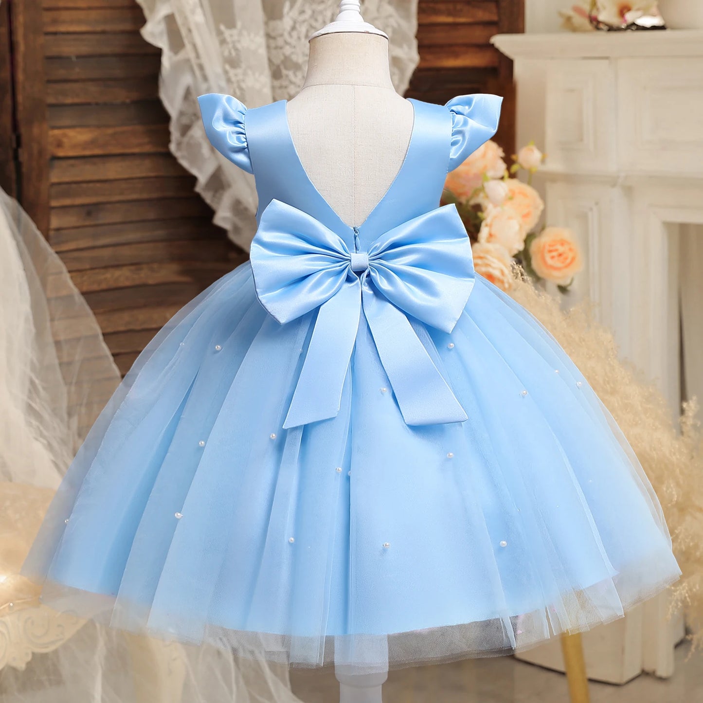 Criança Vermelha Natal Princesa Vestido, bonito Baby Girl 1 ° Aniversário Tutu Vestido, Recém-nascido Backless Bow Beading Xmas Traje