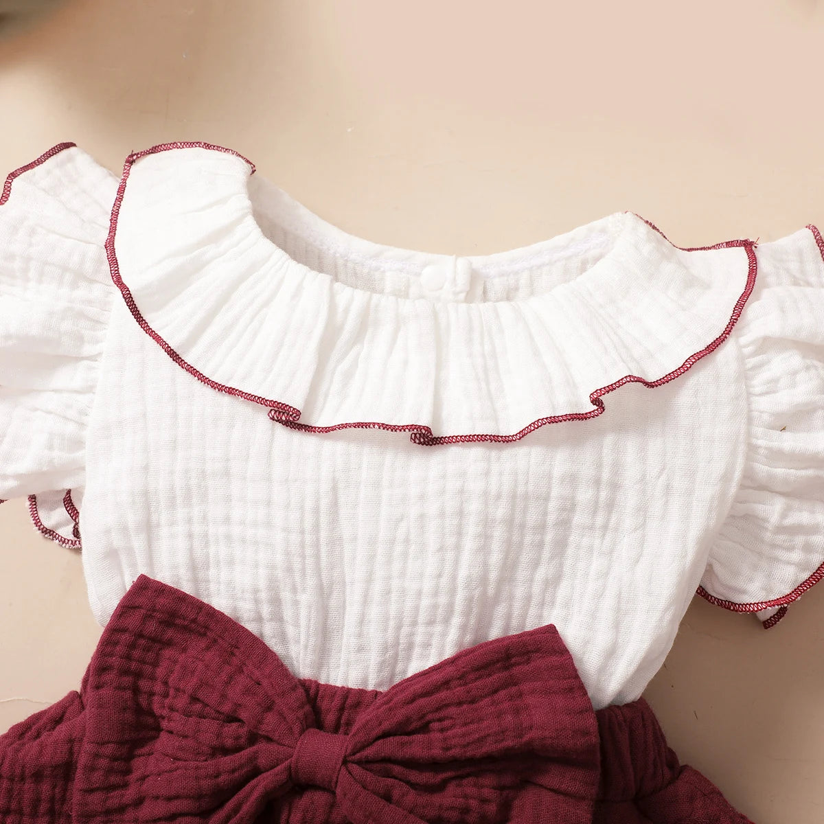 Vestido Cupcake de 3 Camadas para Bebé Menina, Vinho Tinto e Branco