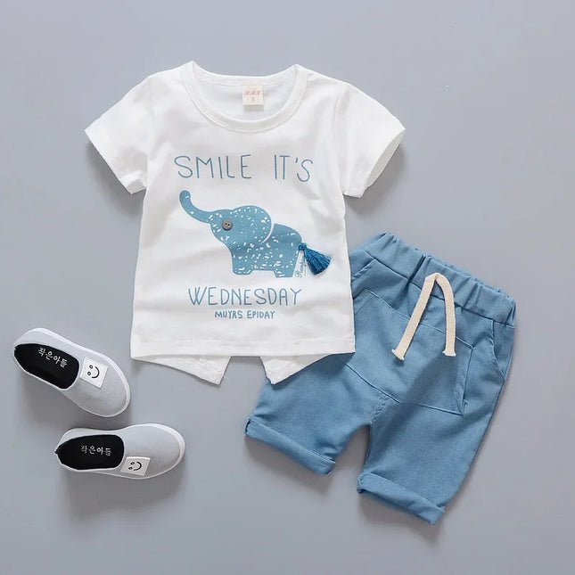 Conjunto de camiseta e shorts infantis dos desenhos animados, roupas de bebês, roupas de treino infantis, traje esportivo casual, novo, verão, 2 peças por conjunto