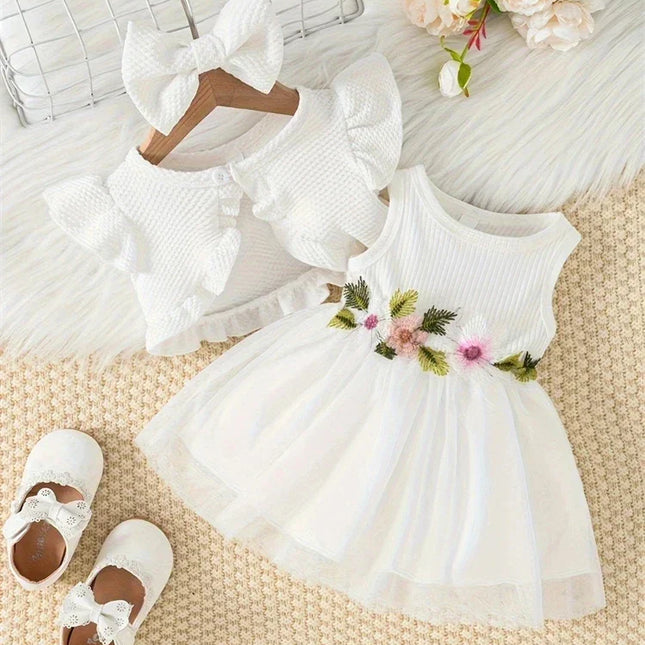 Vestido de renda sem mangas para menina recém-nascida, top curto, com design de flores, cintura, para o verão, para bebê, 2019