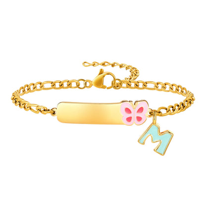 Pulseiras com pingentes iniciais Vnox A-Z para bebês meninas, pulseiras com identificação de data de aniversário com nome personalizado, presente de batismo de aço inoxidável antialérgico