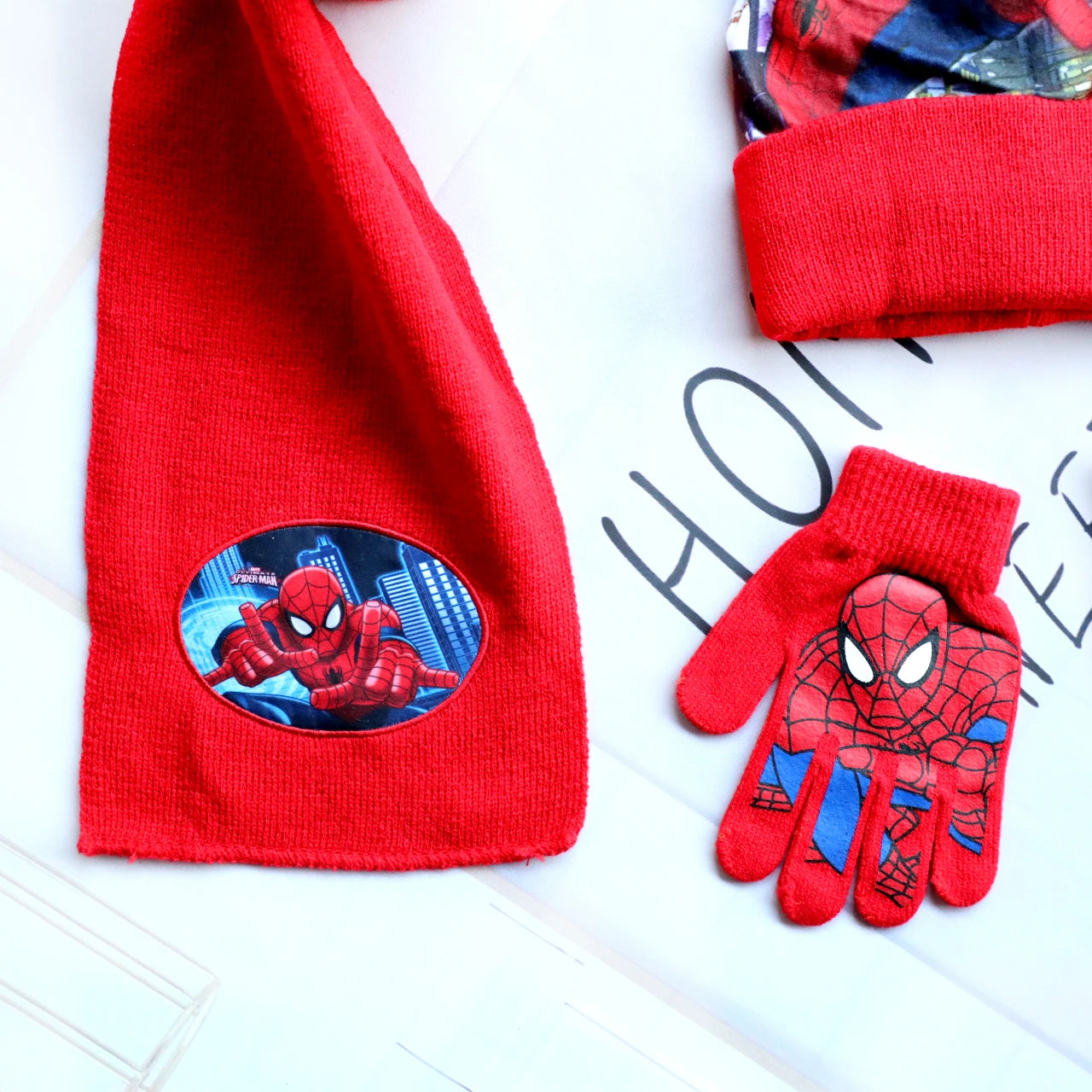 Children's SpiderMan Cartoon Knitted Scarf Hat, Boné Quente, Chapéu de Natal, Vermelho, Dia das Bruxas, Menino, Menina, Novo, Outono, Inverno