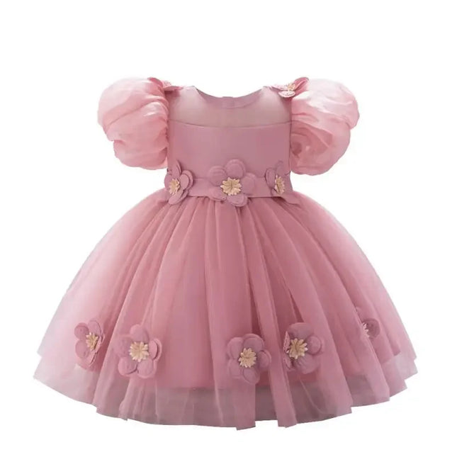 Vestido de princesa de malha para bebês e meninas, arco de manga, doce e fofo, adesivo elegante, Natal, casamento, florista, novo