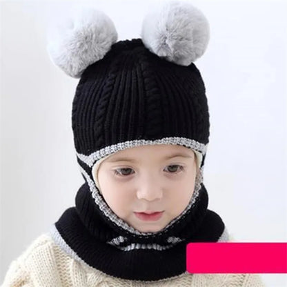 Chapéu de inverno para bebês, chapéu de malha com pompom para crianças, meninas e meninos, com forro de lã quente, chapéus para crianças