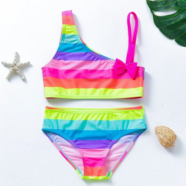 Fatos de banho Tankini com borla preta para meninas, roupas de banho de duas peças, biquíni infantil, moda praia, verão