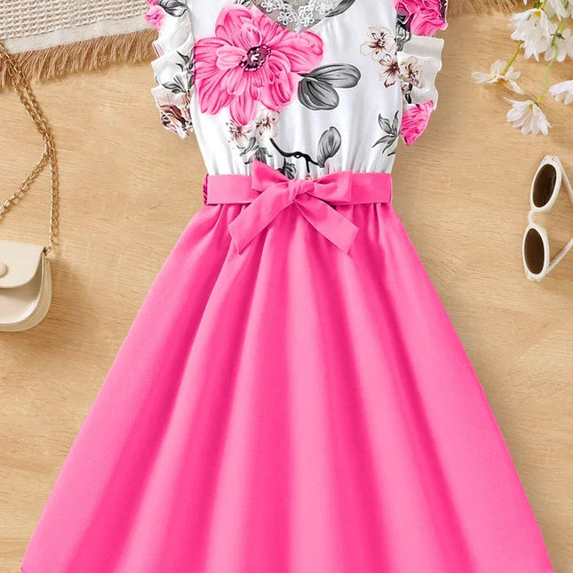 Vestido feminino charmoso com babados florais – decote delicado, mangas esvoaçantes, roupa elegante de verão para aventuras elegantes