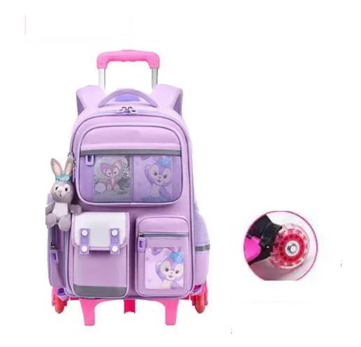 Escola rolando mochila meninas crianças 17 polegada 6 rodas escola primária bookbag roda rodas saco de bagagem saco escolar trole mochila