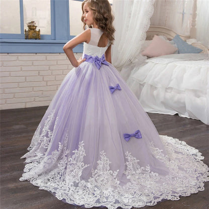 Girls 'Long Lace Prom Gowns, Vestidos de dama de honra para crianças, Adolescentes Girl Party Dress, Princesa Evening Vestido De Noiva Formal